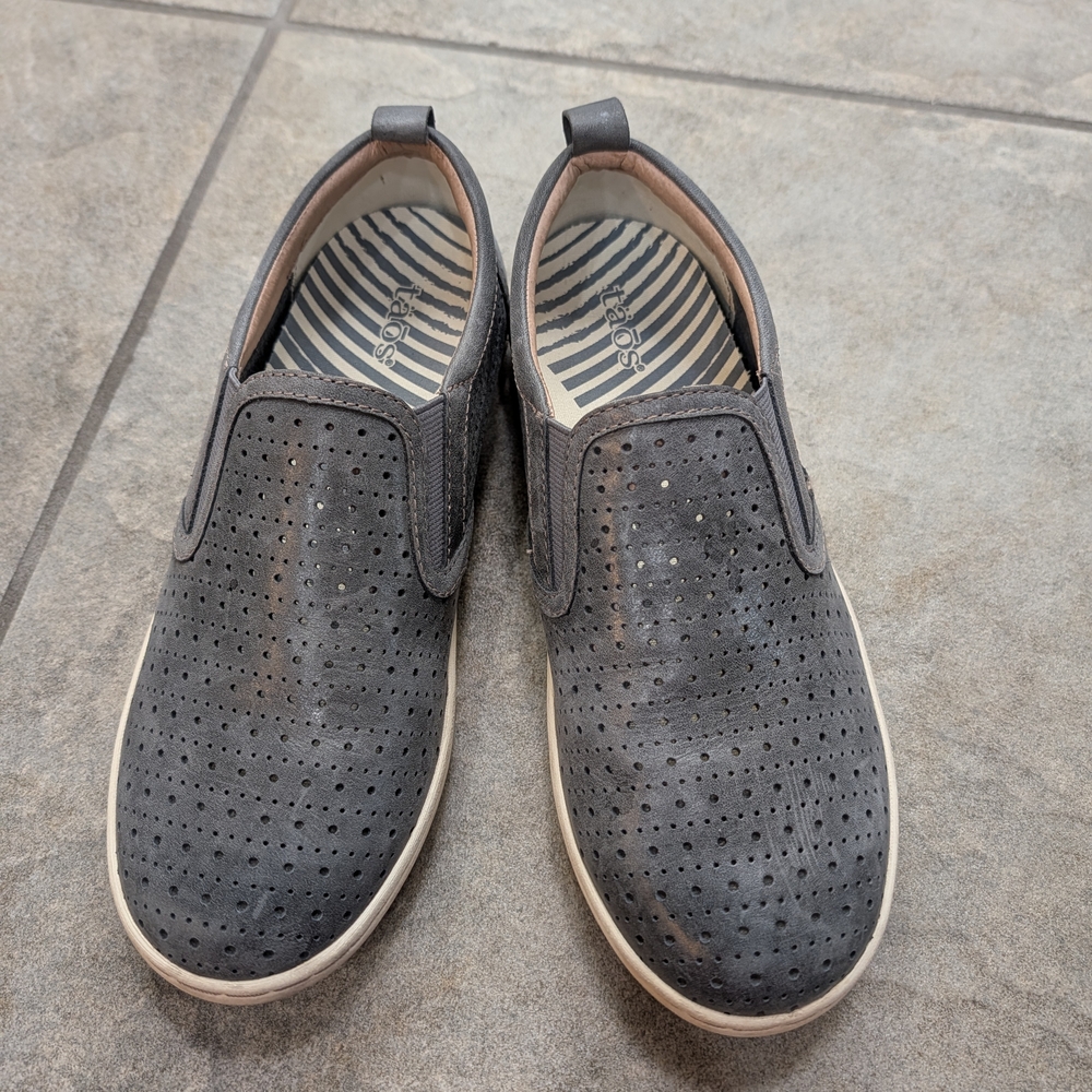 Taos Footwear Women's Perforated Slip-On Flats - Steel Grey